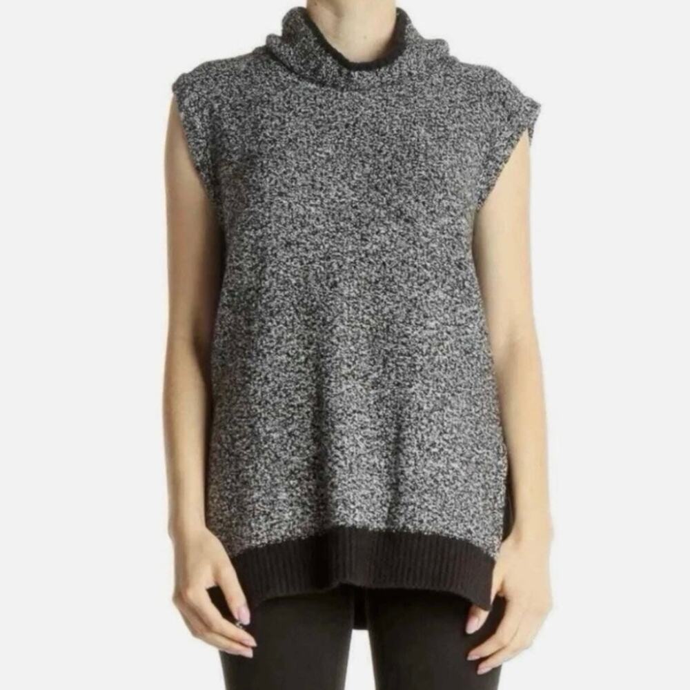 ANN TAYLOR LOFT | Black White Sleeveless Sweater Vest Mock Neck Knit | Size XL